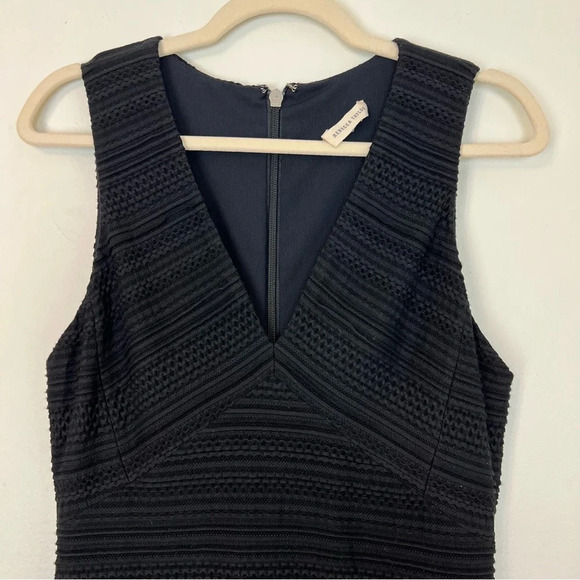 Rebecca Taylor V Neck Textured Stripe Dress Black 4 Classic LBD Occasion Chic - Picture 3 of 7